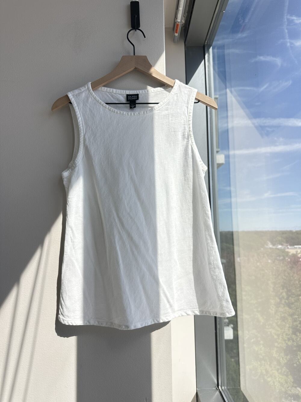 Eileen Fisher Linen Blend White Crewneck Tank Top Sz M